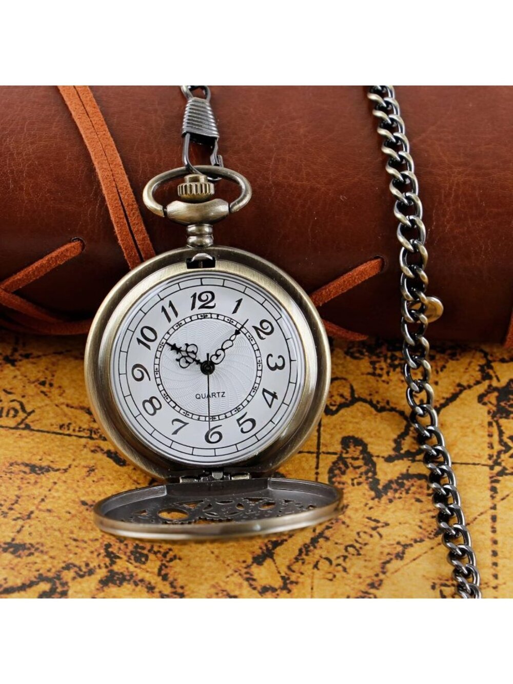 Mens Brown Analog Quartz Roman Numeral Shape Pendant Necklace Round Pocket Watch - Picture 4 of 7